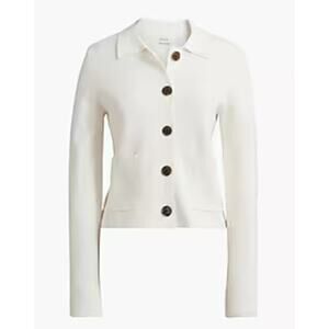 J. Crew Large Polo Ivory Cardigan Sweater Blazer Button Collared Cream